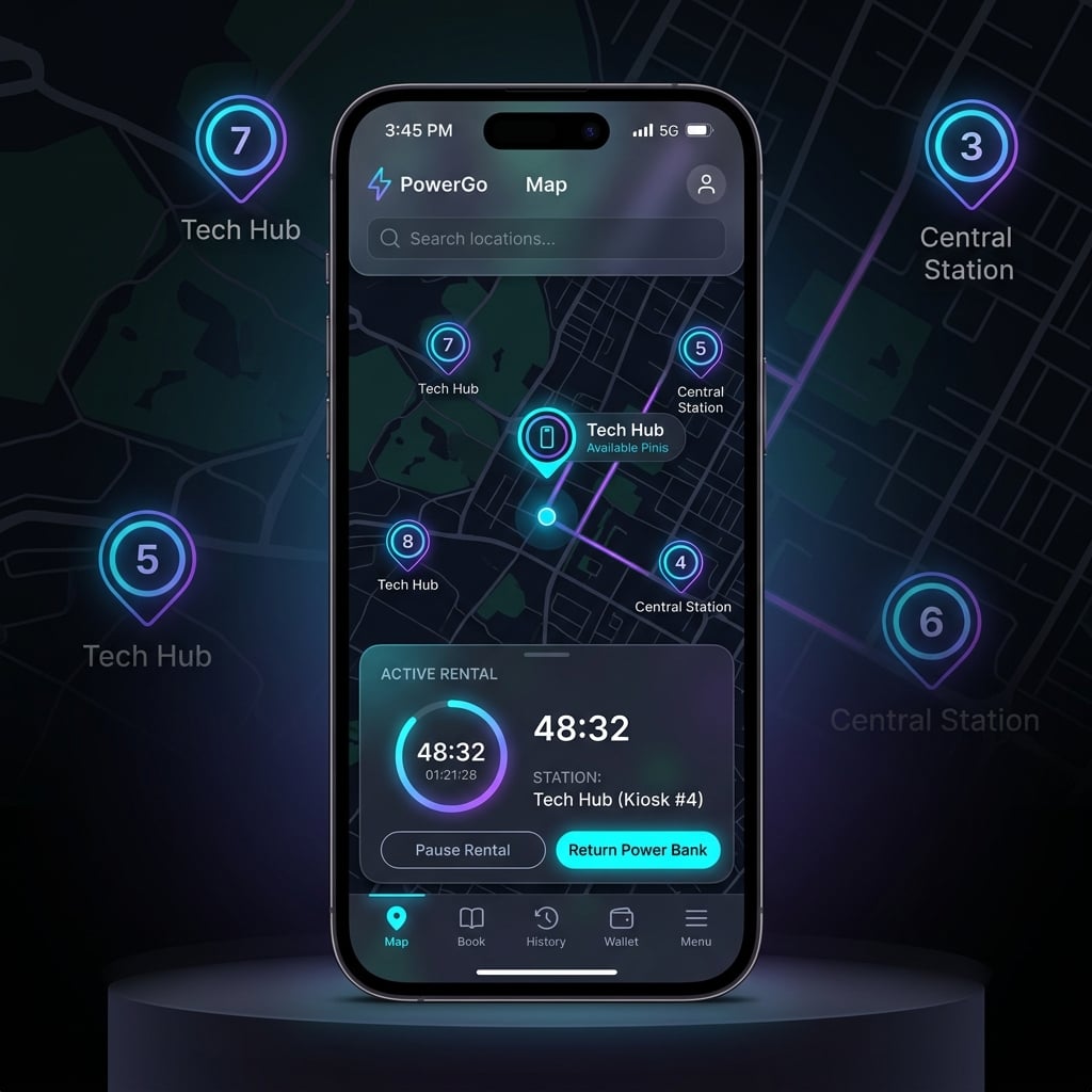 VoltCharge IoT hardware powerbank rental mobile app by Dhairya Gulati